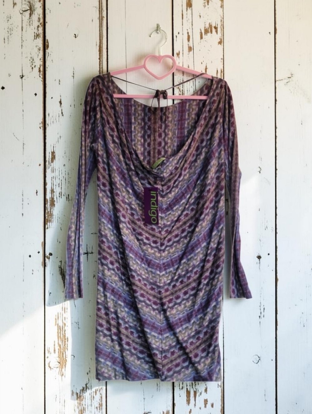 NWT Velvet by Graham & Spencer Indigo Chevron Cowl Neck Dress M